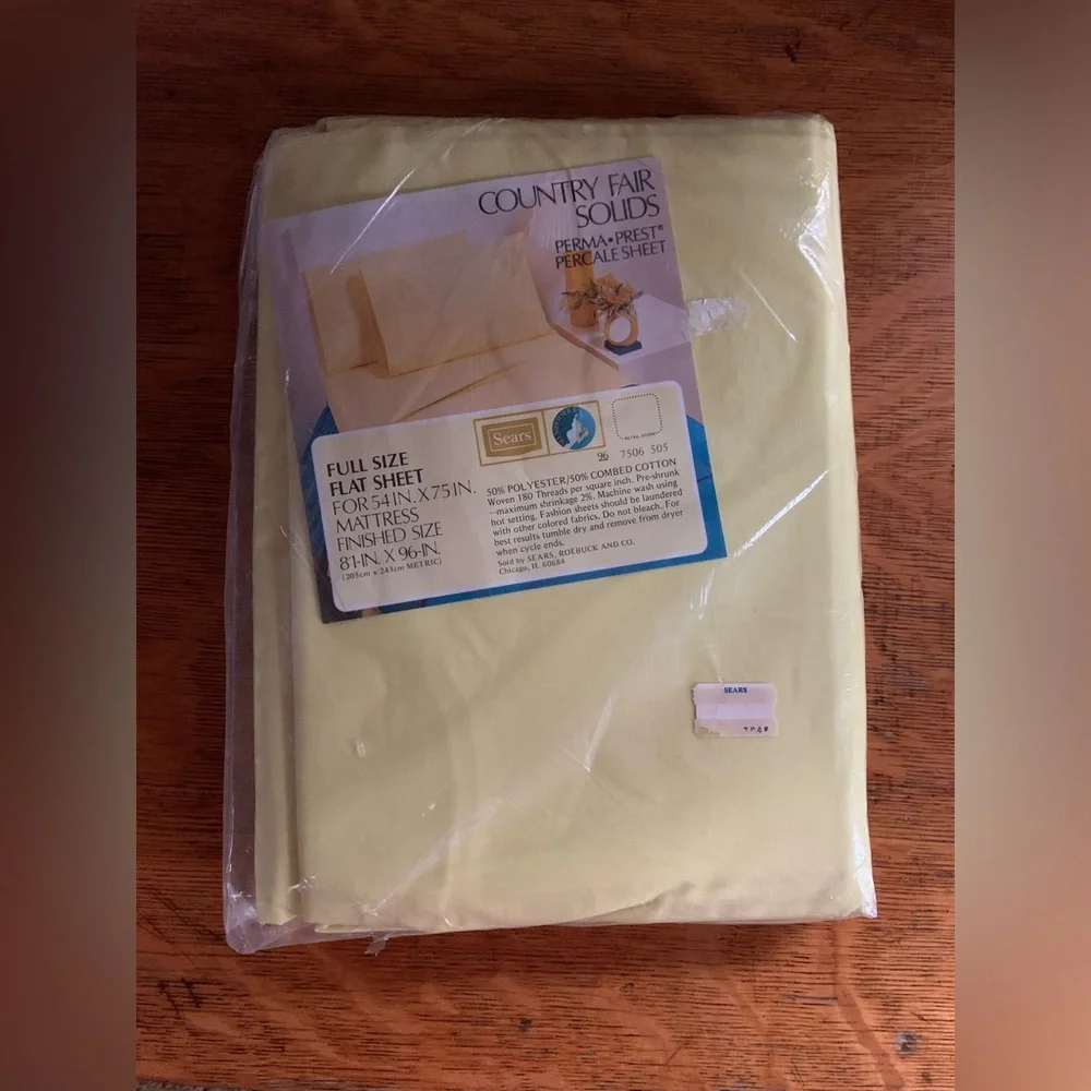 Vtg Sears Slumber Shop Country Fair Solids Full Size Sheets Flat&Fitted Yellow